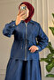 6519 - Comfortable Casual Slim Waist Drawstring Detailed Women's Denim Jacket and Pants Set - 4
