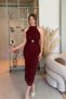 Halter Neck Glittering Elegant Burgundy Midi Dress with Gold Accessories - 4