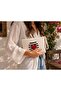 Red Heart Punch Embroidered Canvas Handbag - Striped Embroidered Makeup Bag and Portfolio