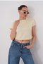 Women's Side Ruched Detailed Crop T-Shirt Crew Neck Short Sleeve Basic - 5
