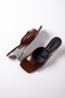Lyra - Brown Croco Open Toe Metallic Heeled Slippers - 3
