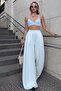 White Pleated Pocketed Extra Wide Leg Women's Modal Trousers