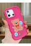 Poco C55 Compatible Case Camera Protector Red Silicone Couple Phone Case Bear Pattern