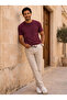 تي شيرت رجالي من Linklater Regular Fit Basic مصنوع من القطن الليكرا - أحمر داكن - 3