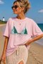 Women's Oversize T-Shirt Tara Beach Printed Pink – Crew Neck, Comfortable Fit, 100% Cotton