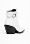 White Matte Leather Lace-Up Zippered Metal Toe Western Cowboy Short Ankle Boots - 3