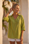 Olive Green Shirt with Collar and Buttons, 3/4 Sleeves, Casual Muslin, Oversize Woven 67 67 - 7