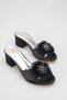 Black Furry Stone Detailed Women's Slippers with Thick Heels, Stylish Daily and Evening Slippers - 3