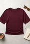 Women's Burgundy Side Gathered Bat Sleeve Cotton T-Shirt - 4
