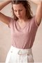 Women's Pink Melange Cotton Regular Fit V-Neck Short Sleeve T-Shirt Bellamy