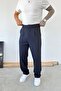 Navy Blue Pleated Baggy Fit Fabric Trousers - 3
