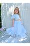 Embroidered Girls' Crop Top and Skirt Set-Blue