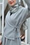 Linen Look Suit with Side Tie Skirt - Light Gray - 5