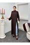 Women's Oversize High Collar Side Slit Wrinkled Textured Long Tunic Dress 9111 - Brown