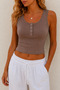 Women's Camisole Ribbed Stretch Fabric Snap Fastener Crew Neck Sleeveless Basic Crop Tank Top - 2