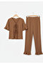 Women's Bamboo Linen Pajama Set with Tie Front Detail, Flared Sleeves and Cuffs - 6