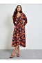 Multi Floral Wrap Midi Dress with Long Sleeves - 3