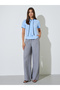Blue Short Sleeve Blouse with Neck-Tie Detail - 2