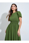 Green A-Line Maxi Dress with Shirred Waist - 2