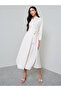 White Striped Wrap Shirt Midi Dress