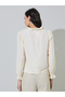 Cream Long Sleeve Blouse with Tie Neck Detail - 5