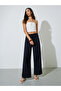 Black Solid Elastic Waist Wide Leg Pants - 3