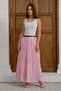 Pink Women's Belted Lined Maxi Skirt with Elastic Waist, Wrinkled Textured Long Skirt - 6