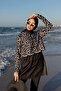 Women's Abstract Polka Dot Half Zipper Three-Piece Swimsuit Set Black - 4