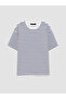 Lcw Vision Navy Blue Striped Oversize 100% Cotton Women's T-Shirt - 5