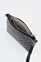 Women's V Silver Stone Suede Portfolio Handbag and Clutch Bag with Ankle Strap and Chain Strap - 3