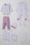 Baby Girl Hospital Release Set, 8 Pieces, Floral & Text Patterned, 0-3 Months, White - 2