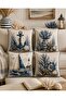 Mediterranean Inspired Marine Sea Themed Anchor and Sailboat Patterned Digital Printed Set of 4 Throw Pillow Covers + Gift Table Runner - 7