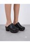 Women's Black Genuine Leather Trocked Sabo Slippers with Wooden Soles and Staples - 4