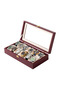 12-Slot Black Leather Watch Box Lockable Watch Storage and Collection Box with Glass Lid