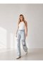 Women's Ice Blue High Waist Knee Ripped Detailed Wide Leg Palazzo Jean Denim Trousers - 2