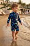 Baby Boy Shark Splash Long Sleeve Zipper Jumpsuit Swimsuit - 3