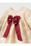 Baby Girl Cream Floral Embossed Textured Long Sleeve Burgundy Big Bow Dress and Stretchy Elastic Bandana Set Birthday Dress - 8