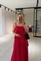 Single Slit Asymmetrical Red Tencel Modal Dress - 3