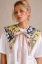 Women's Short Sleeve Rosalie Bloom T-Shirt with Shawl Collar Accessory in White – Stretchy Fabric, Comfortable Fit