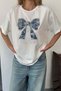 Women's Bow Embroidered Stone Detailed T-Shirt White - 26Y 5061 - 2