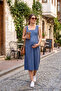 Square Neck Buttoned Zero-Sleeve Maternity and Postpartum Woven Dress - 3