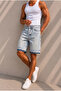Men's Washed Tasseled Light Blue Denim Jean Shorts Ke-1211