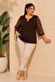 Women's Plus Size Sleeve Patterned Tulle Collar Hollow Out Pearl Accessory Wide Three-Quarter Sleeve Stretchy Viscose Blouse - 4