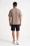 Men's Beige Color Oversize Fit Silky Textured Smooth Model Fabric T-Shirt - 4