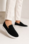 Men's Black Suede Loafer Shoes White Sole Daily Casual Classic Slip on Moccasin Sneaker - 2
