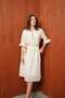 Women's Scallop Embroidered Wooden Button Flywheel Sleeve Straw Belted Summer Midi Dress