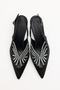 Heels 2631 - Pointed Toe Stone Embellished Black Satin Women's Heels