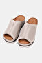 Women's Gray Genuine Leather Flat Sole Closed Front Daily Slippers - 2
