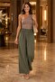Women's Khaki Elastic Waist Comfortable Fit Palazzo Pants Nbpnt002 - 4