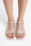 Women's Beige Gold Ring Detailed Cross-Strapped Flat Sole Summer Casual Sandals - 4